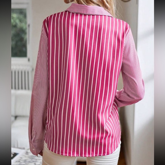 Classic Top Blouse Button Down Shirt Pink - Picture 2 of 10